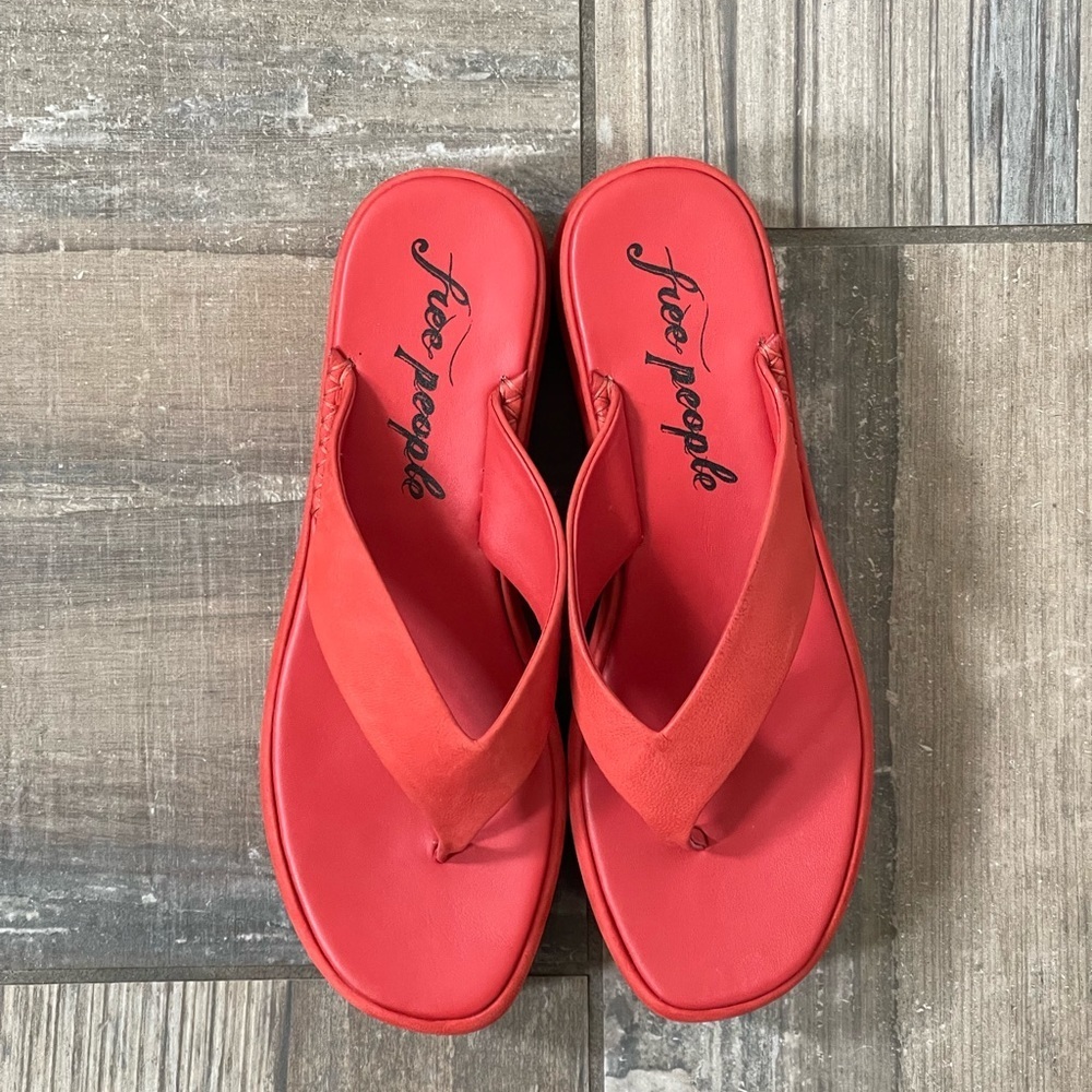 Red Platform Suede Flip Flop Sandals - Women's - Picture 4 of 11